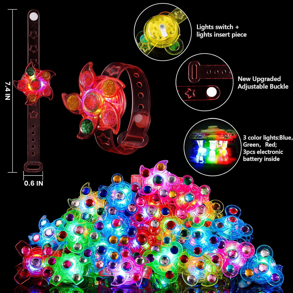 SCIONE 24 Pack LED Light Up Fidget Spinner Bracelets - 48 - image 2