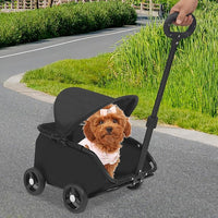 Small Dog Stroller, Pe4-Wheel Portable Dog & Cat Stroller with Semi-Open Design, Foldable Pet Cart with Canopy for Small Dogs or Cats Weighing Less Than 15.43 Pounds (Black)