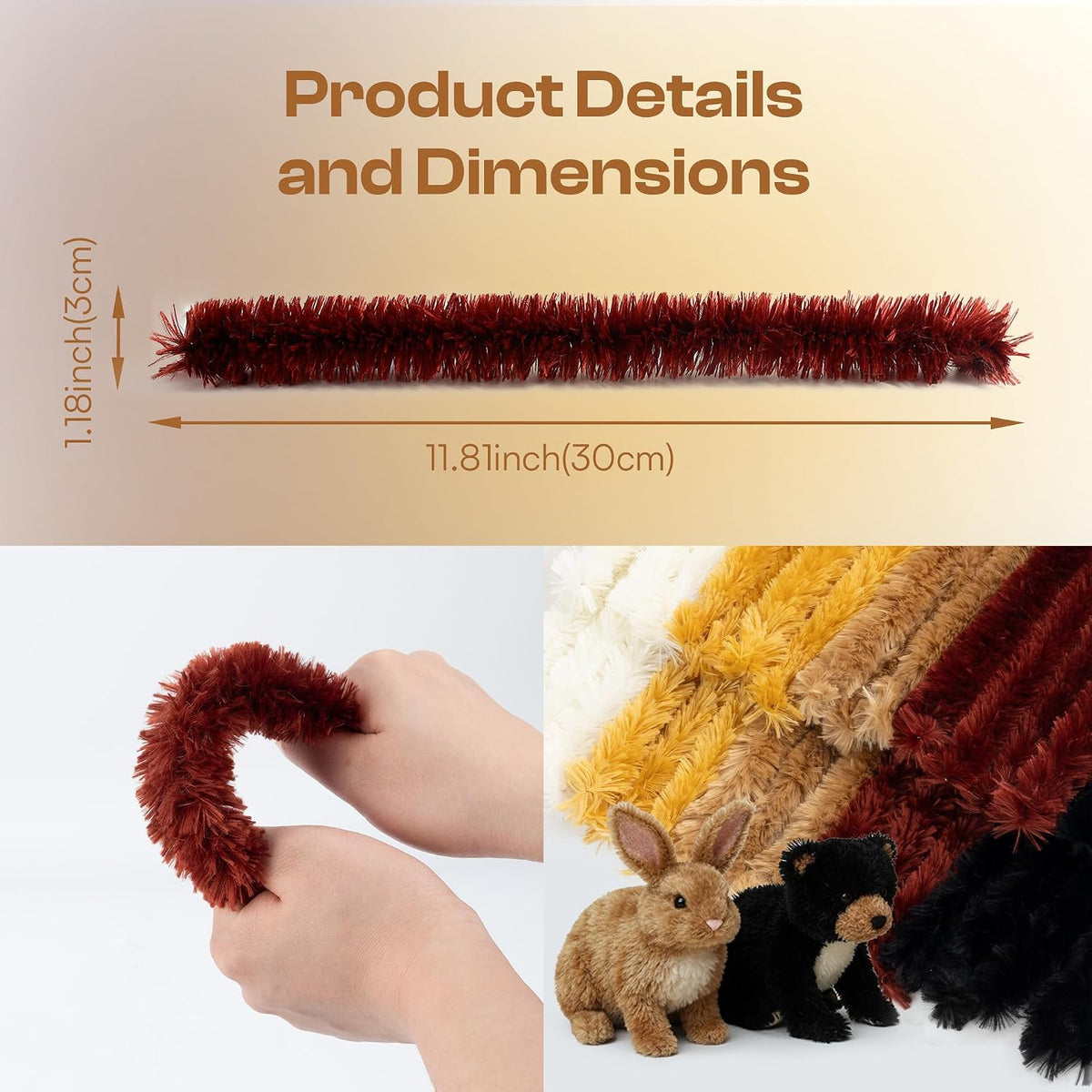 Caydo 50PCS Extra Thick Pipe Cleaners with 100pcs Eyes - Brown - image 4