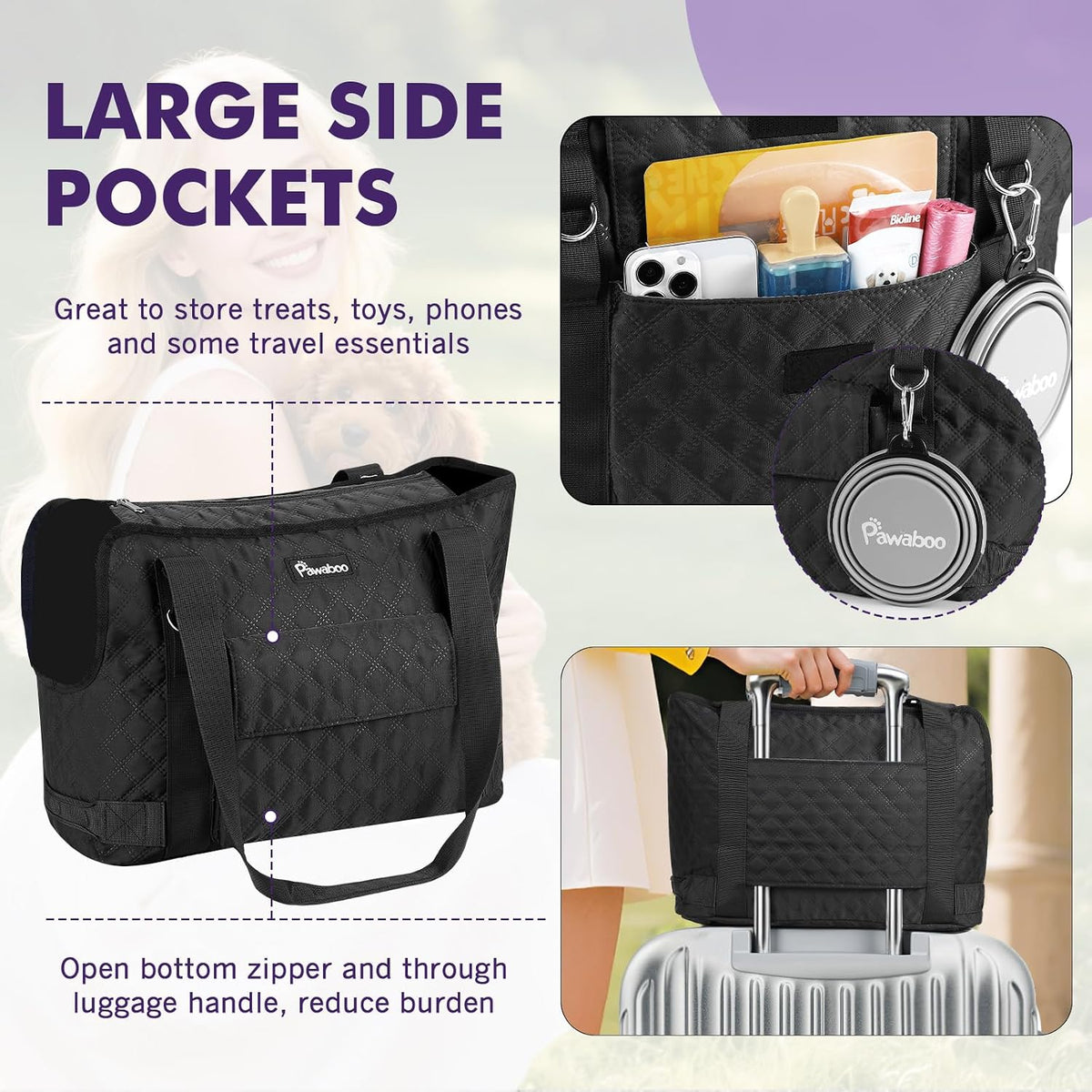Pawaboo Dog Purse Carrier for Small Dogs with Pocket - B-Black - image 4
