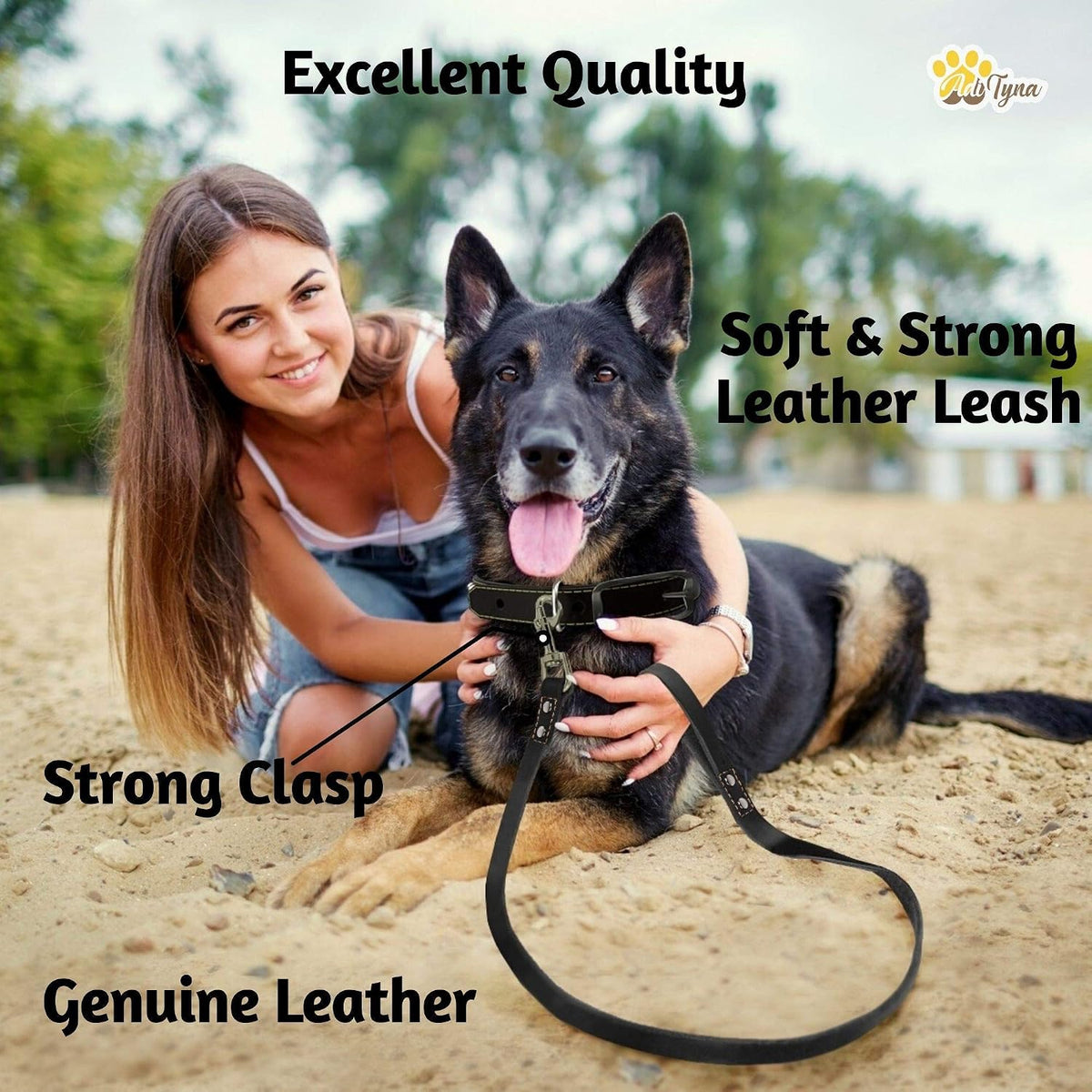 ADITYNA Leather Dog Leash for Large, and Small Dogs - L - 6 ft x 3/4 inch / Black - image 3