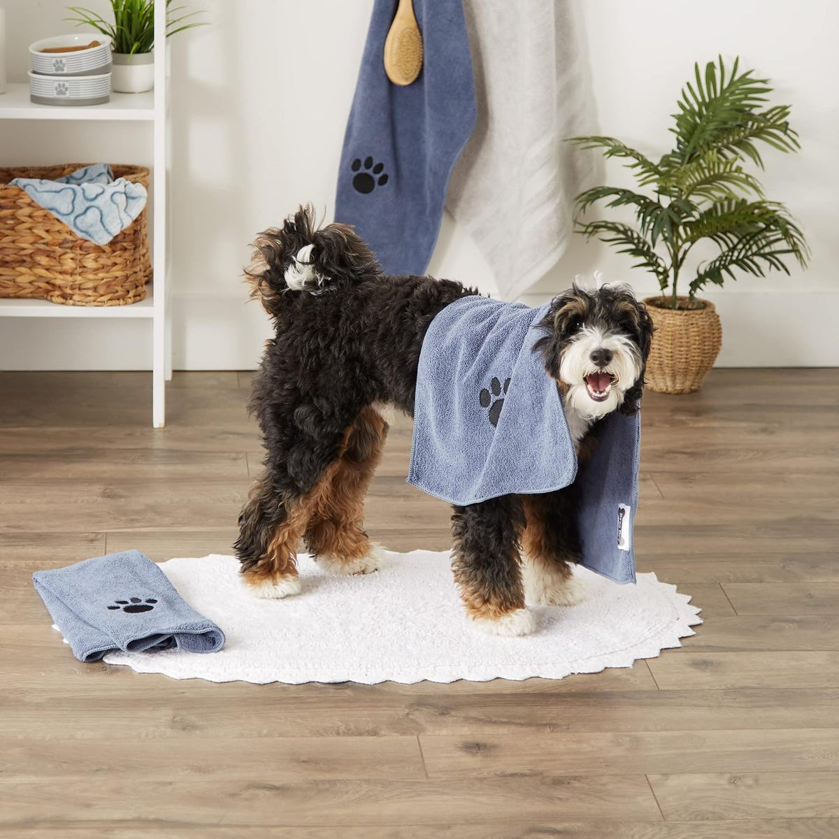 Bone Dry Pet Grooming Towel Collection Absorbent Microfiber Drying Set - Stonewash Blue / 15x30" - image 4