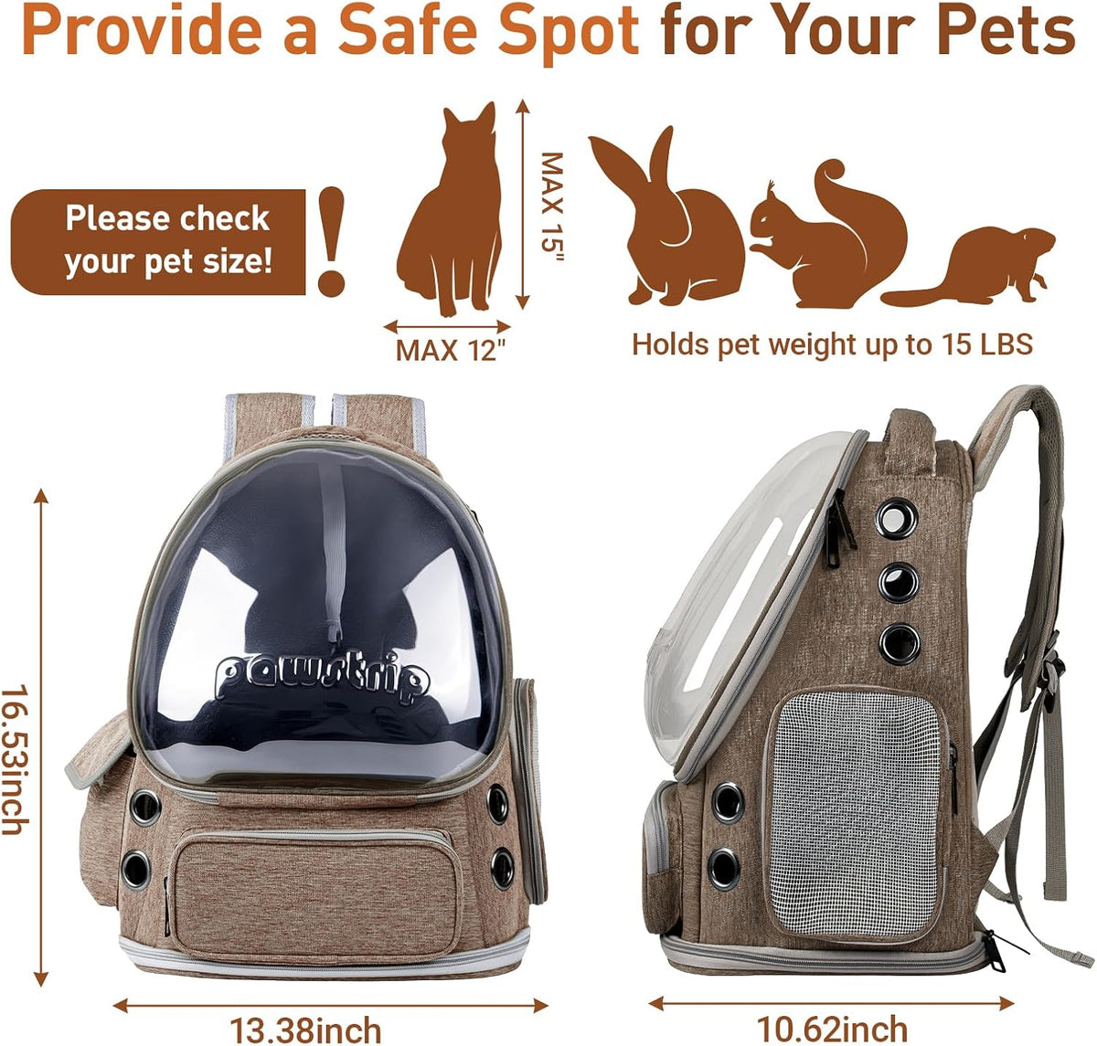 Cat Backpack Carrier Clear Bubble Window for Cats & Small Dogs up - Brown - image 2