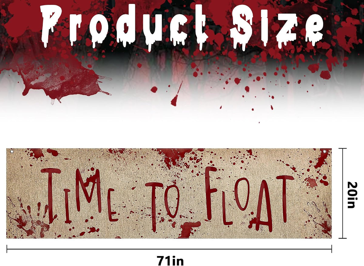 Watayo 71 x 20 inch bloody Halloween banner reading Time To Float - view 3