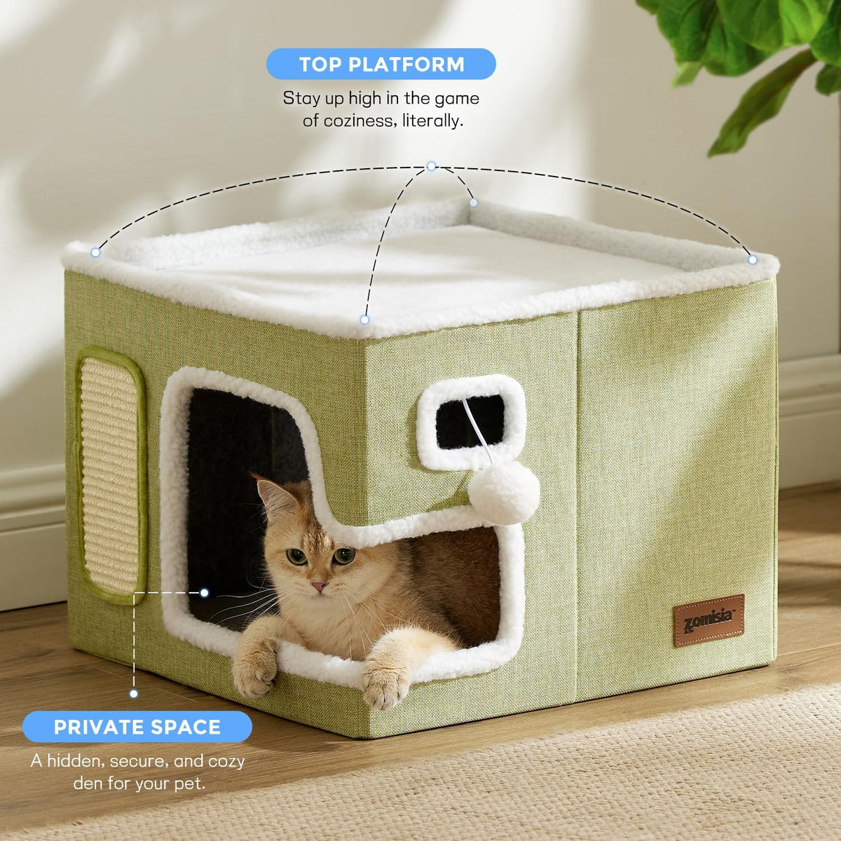Heated Cat House Bed for Indoor Cats - Grey / Large / With Heating Pad - image 3