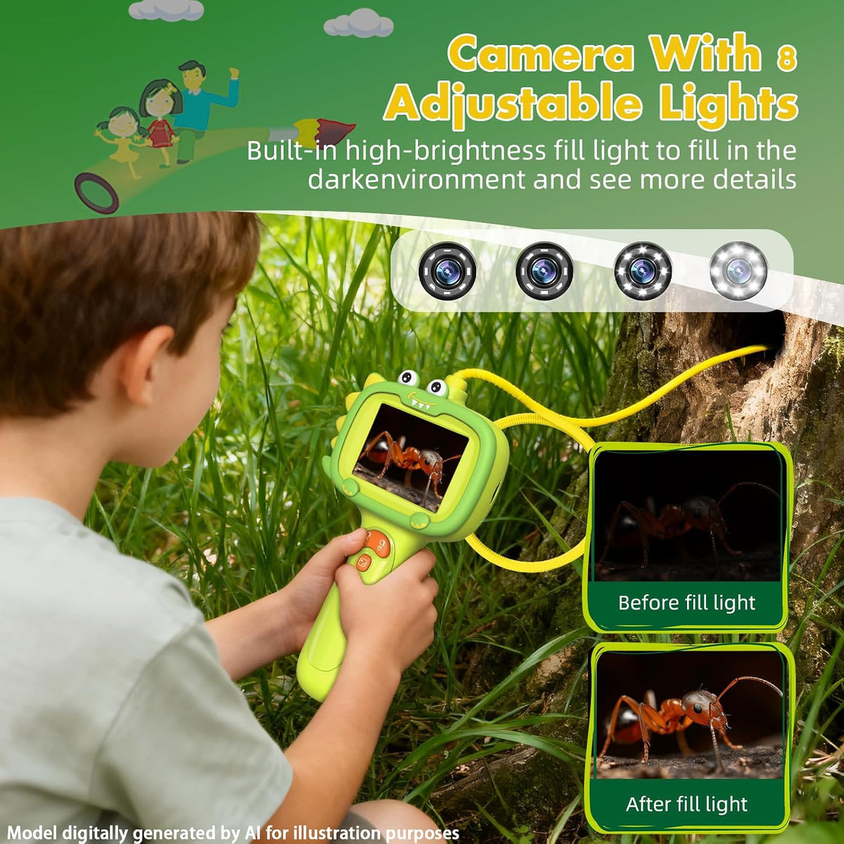 Kids Borescope Camera Toy with Lights for Boys and Girls Ages 3-12 – Fun for Kids & Family - Green - image 2