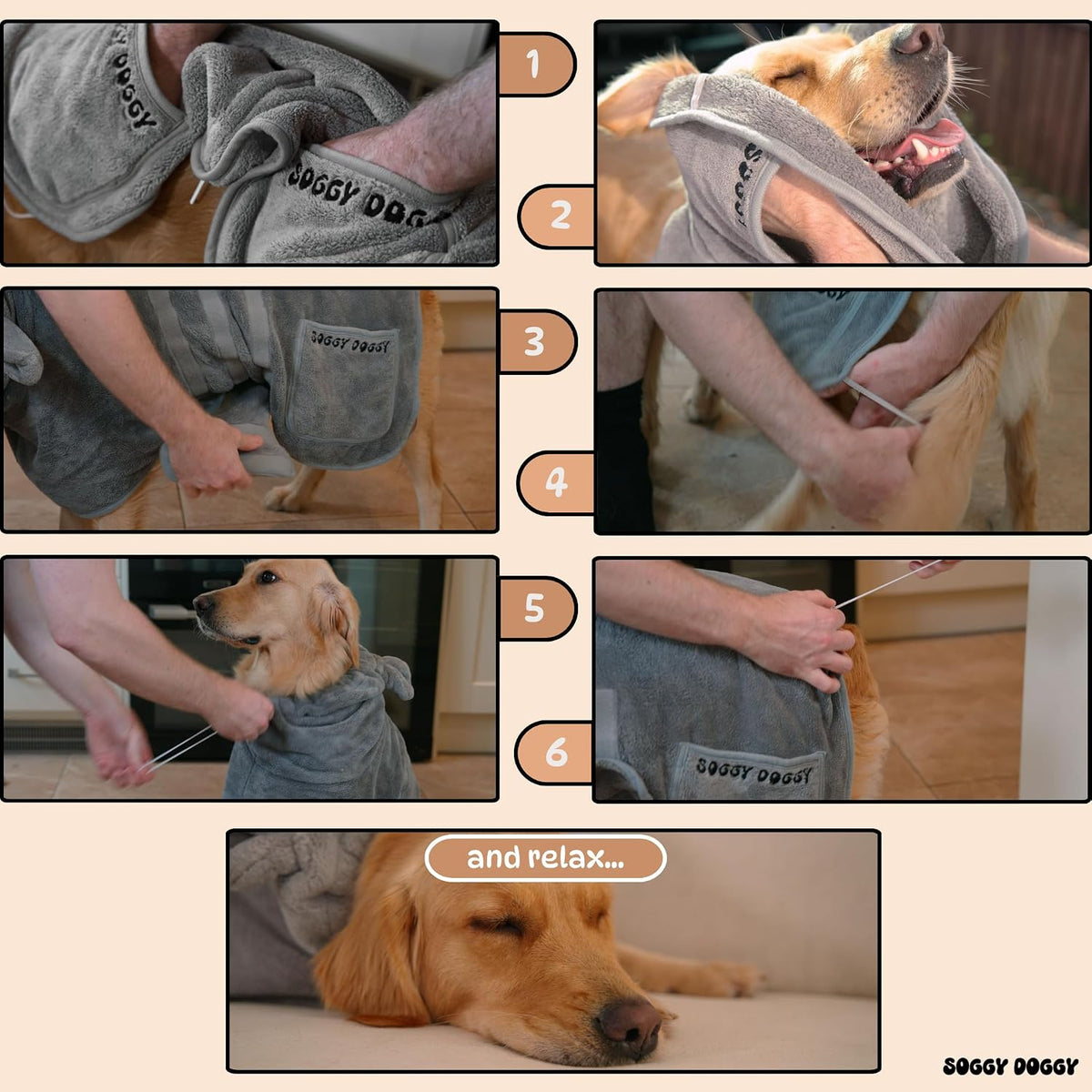SOGGYDOGGY US: Luxury Dog Bathrobe - Gray / XL (29-34in) - image 2