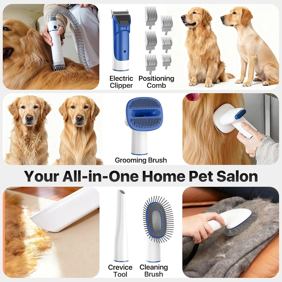 Buenkee Dog Grooming Vacuum Kit, 15000Pa Clipper, Shedding Brush - White - image 3