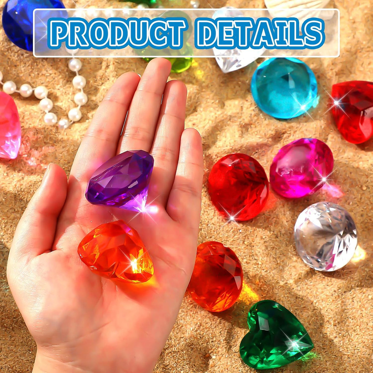 MARFOREVER pool dive gems, 8 diamond and 8 heart shaped acrylic gems with storage bag - view 8