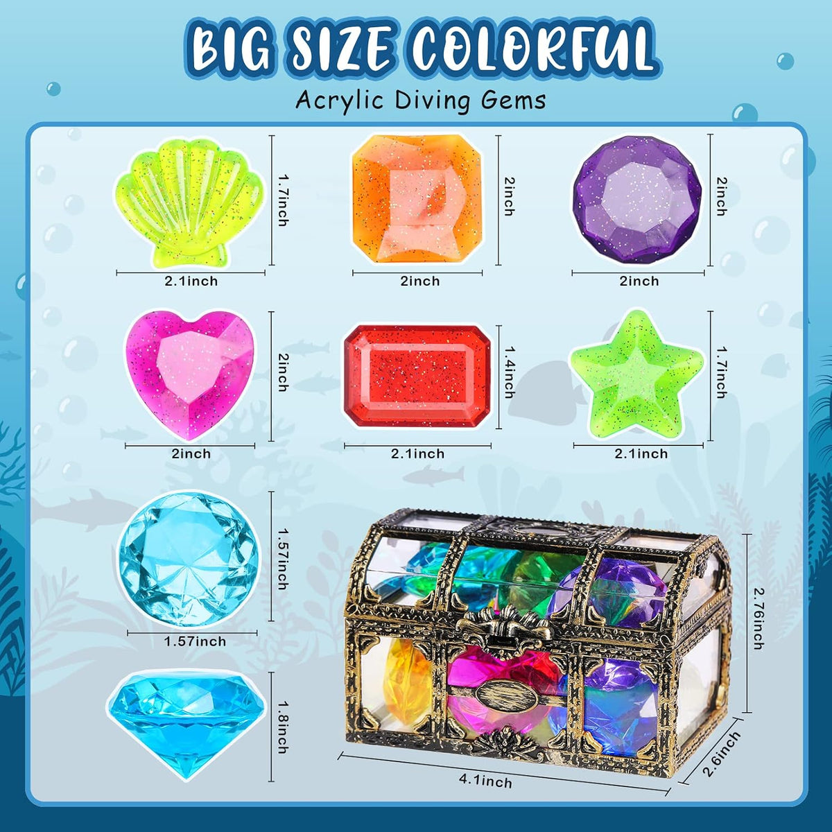 DISHIO Diving Gem Pool Toy 10PCS Big Colorful Diamond Diving Toy - 16pcs Multi-colored - image 2