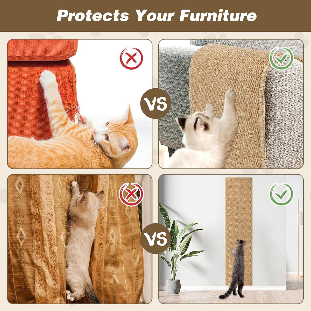 FHTONGE 71x15.8" Thickened Cat Wall Climbing Carpet with 16 Fixed - Deep Camel / 71x15.8"(180x40cm) - image 3