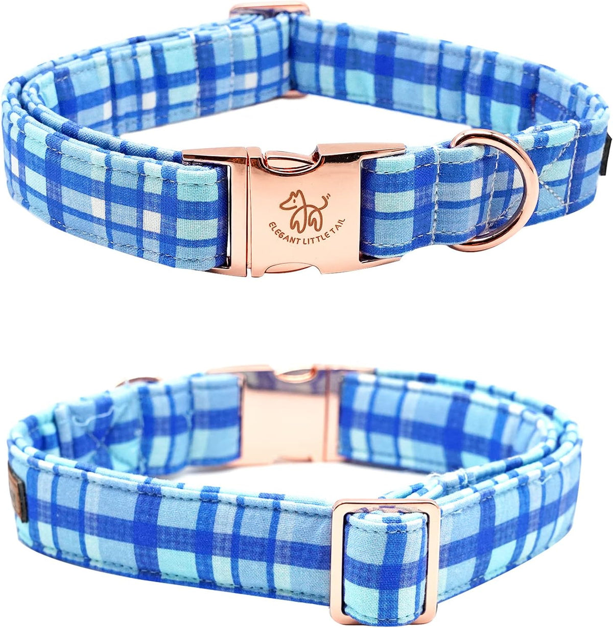 Dog Collar with Bow, Elegant Little Tail Blue Plaid Boy Dog Collar Cute Bow – Essentials for Dogs - Blue Plaid / Medium (Pack of 1) - image 4