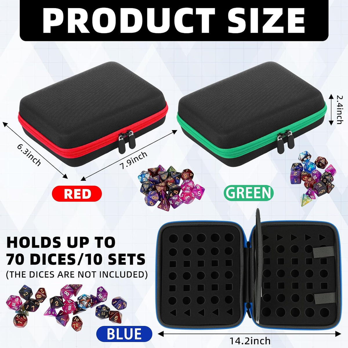 Aoriher 1 Pcs Dice Case with Removable Slotted Tray - Red,Blue,Green - image 2