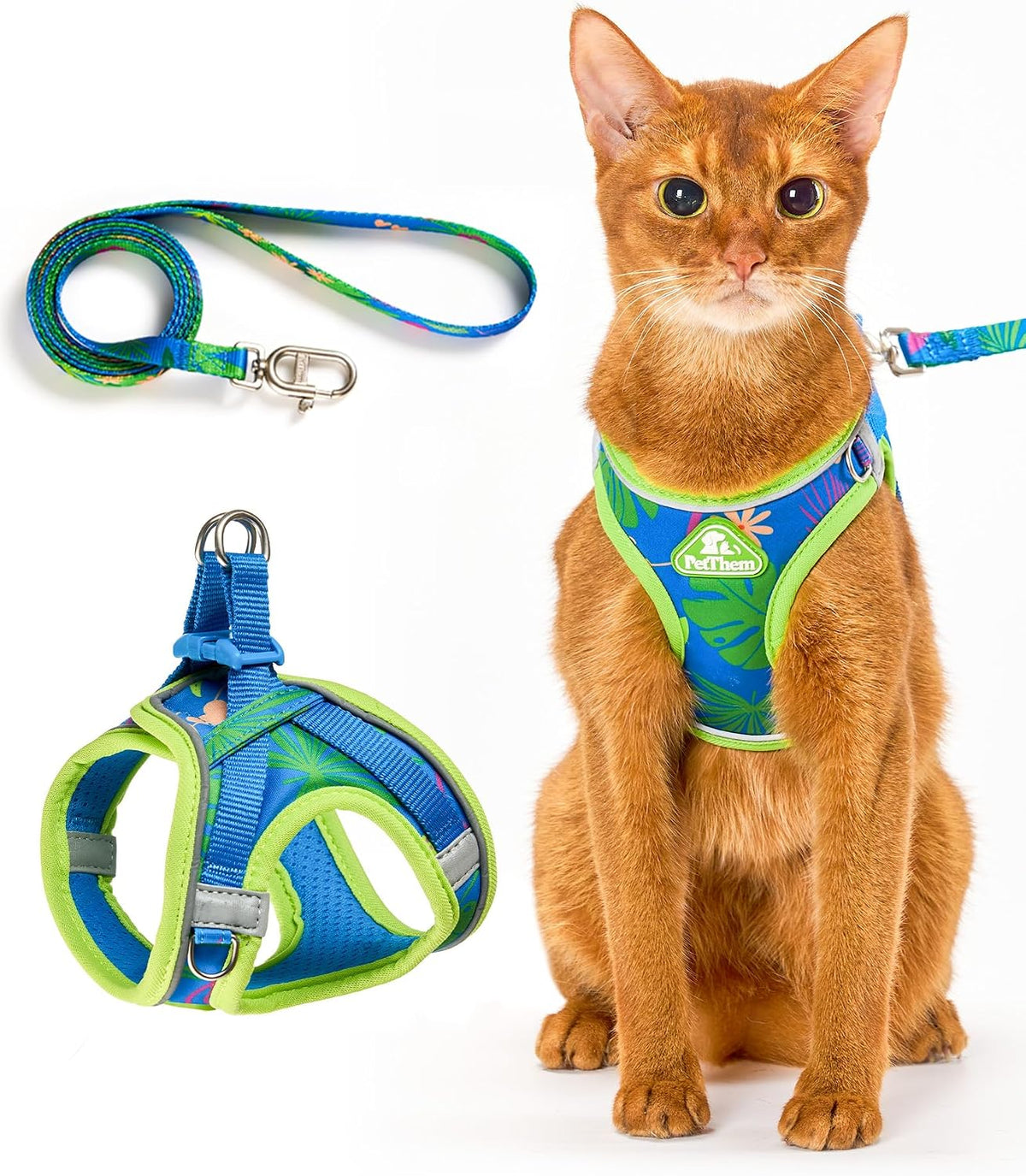 Upgraded Cat Harness and Leash Set - Hawaii Green / M