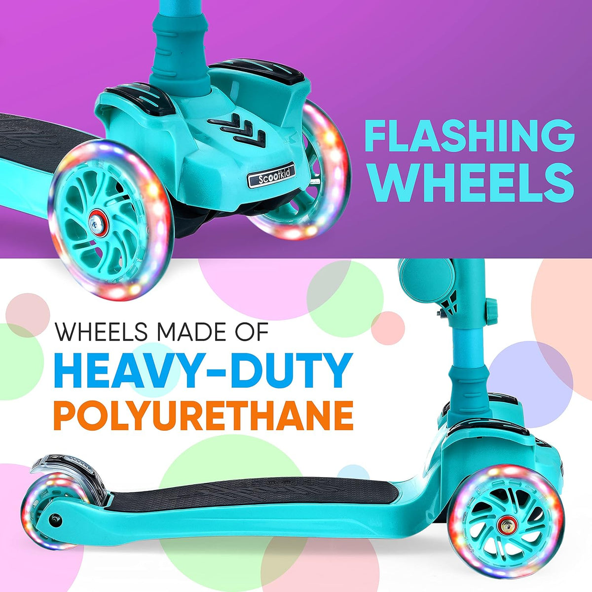 Hurtle 3-Wheeled Scooter for Kids, Wheel LED Lights - Teal - image 4