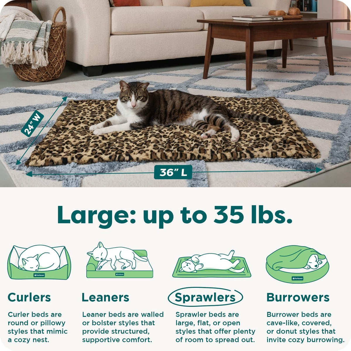 FurHaven ThermaNAP Self Warming Cat Mat - Large - 36"L x 24"W / Leopard - image 3