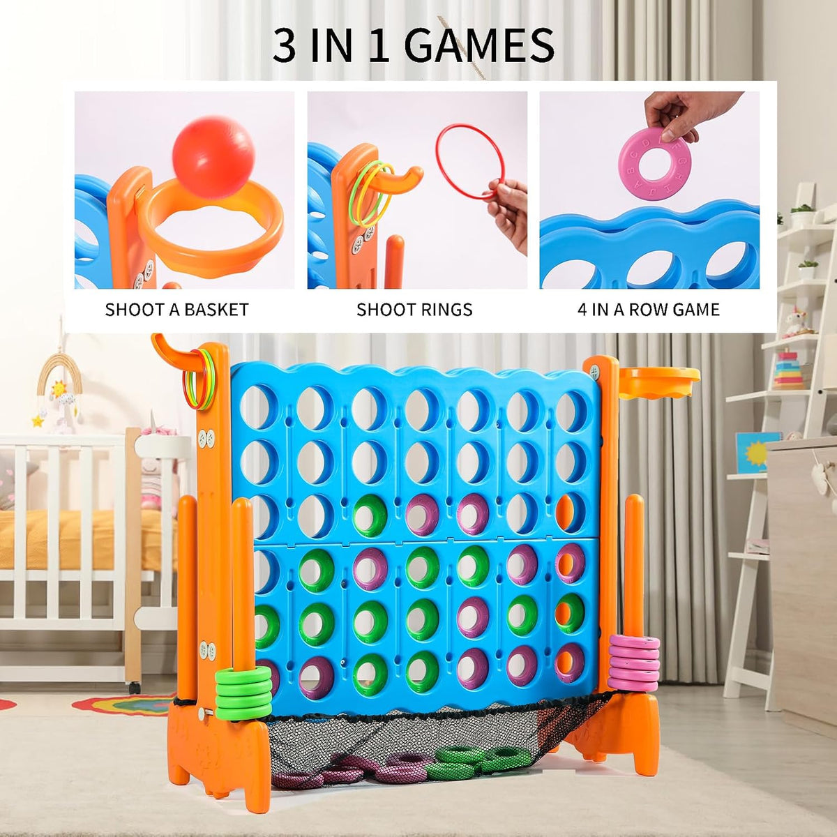 Giant 4 Row Game with Carrying Bag and Mesh Fabric .Giant 4-to-Score - Orange - image 3