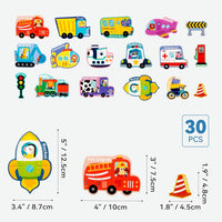 Dotimo 30-piece magnetic vehicle puzzle with cars, trucks and large printed names - view 21