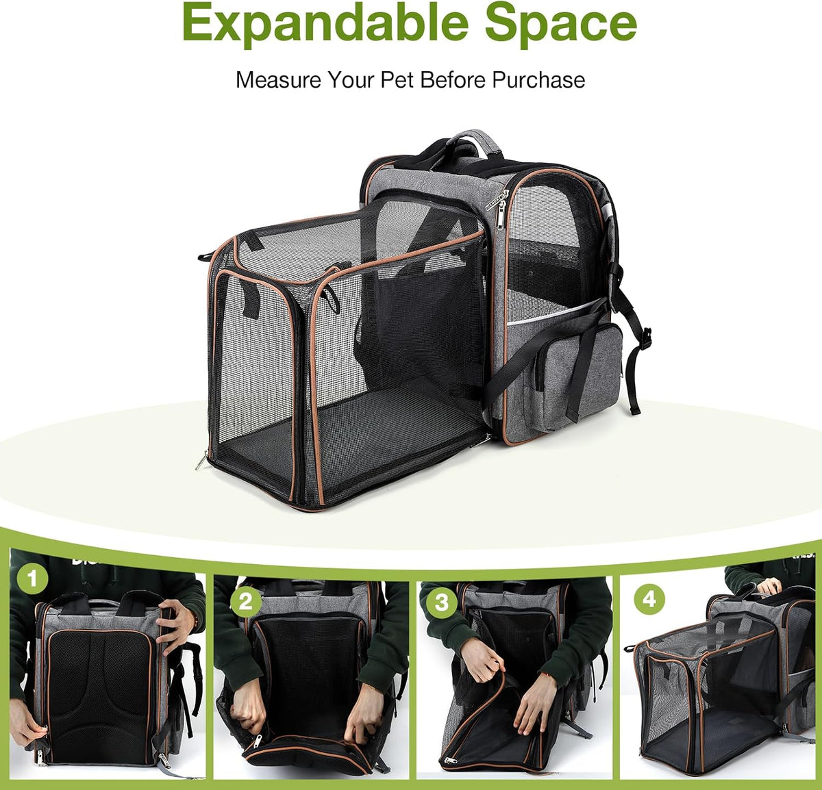 Cat Carrier Backpack, Expandable Pet Carrier with Sun Shade & Full Front Opening, Breathable Mesh - Grey / XL-Mesh Window - image 3