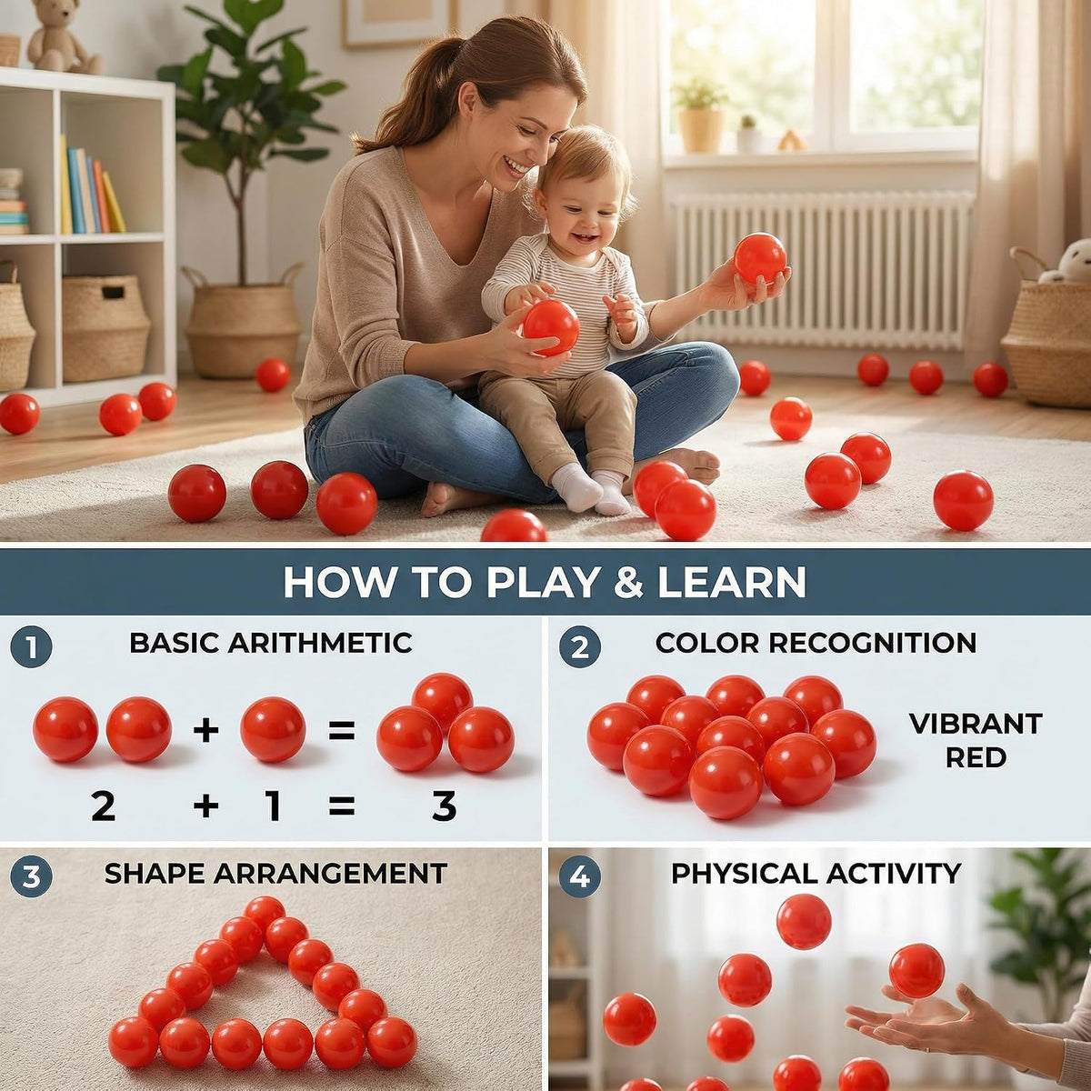 Clear Ball Pit Balls - Crush Proof Plastic Toy Balls for Boys and Girls – Fun for Kids & Family - 200 PACK / Red - image 2