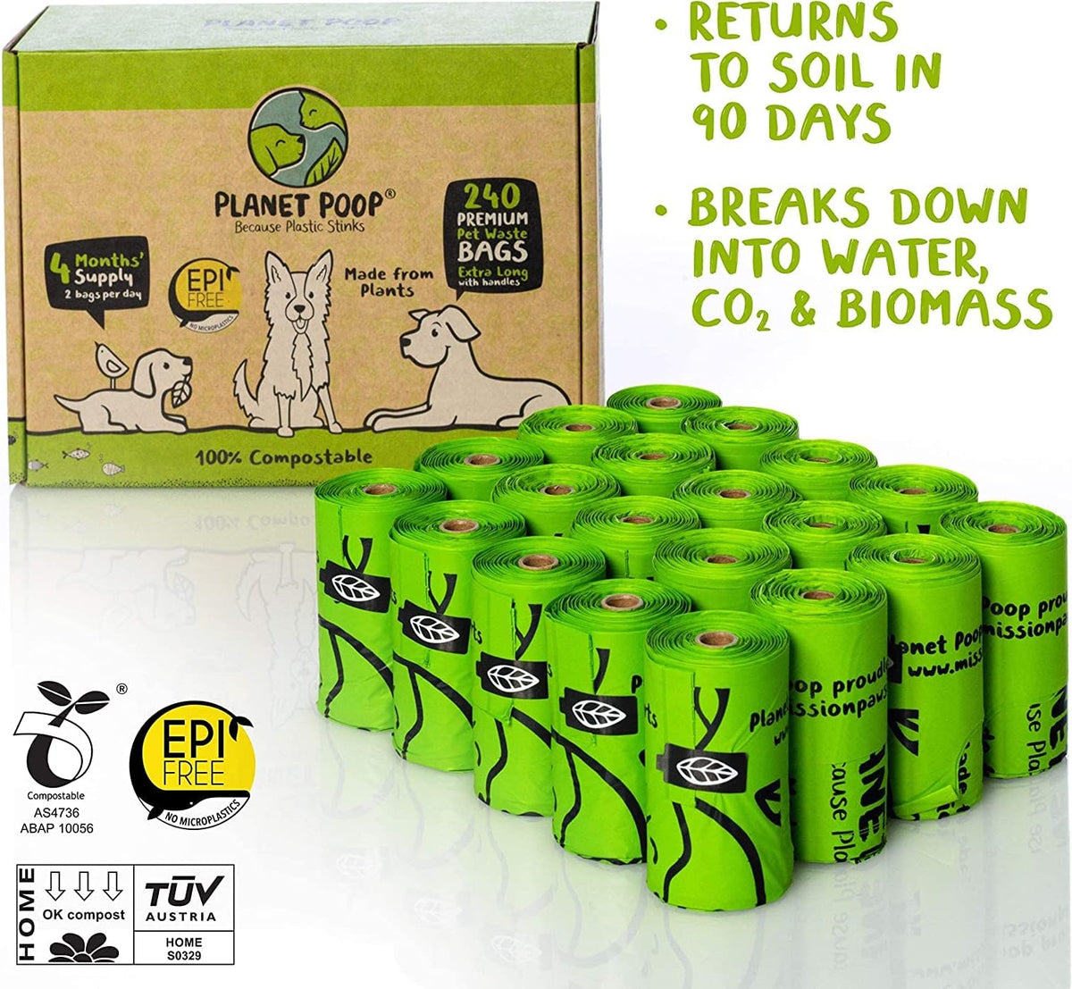 PLANET POOP Home Compostable Dog Poop Bags Extra-long with Handles - 240 Count (Pack of 1) - image 2
