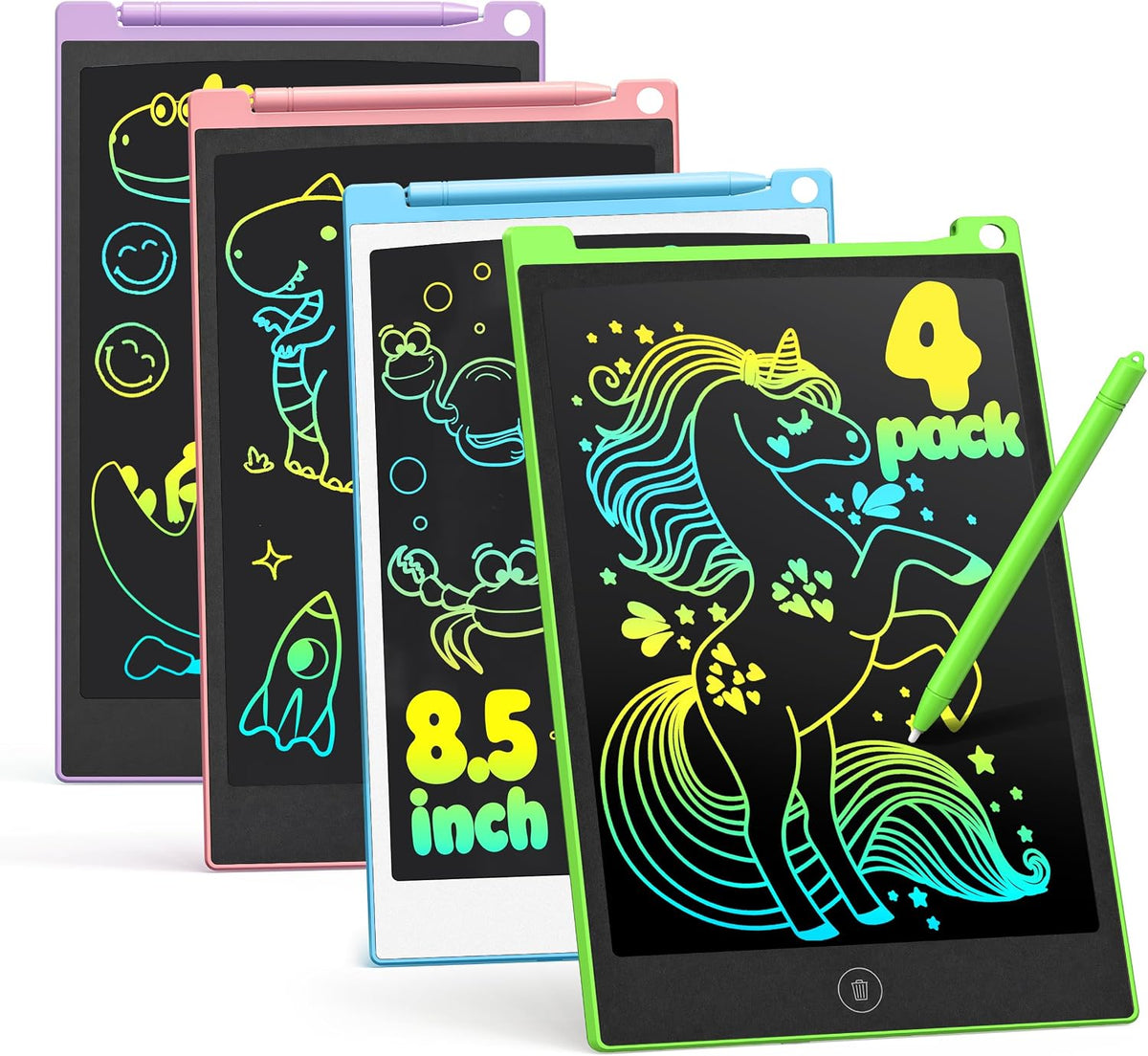 TECJOE 4 Pack LCD Writing Tablet for Kids - Blue & Pink & Purple & Green