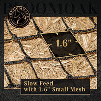 Bloomoak Slow Hay Net Feeder for Horses, Durable Soft Black PE 2/3 String Hay Bales Bags, Fit 36x18x18 to 47x25x17 Inches, Extends 50-64 Inches (3 1.6" Hole/1PC)