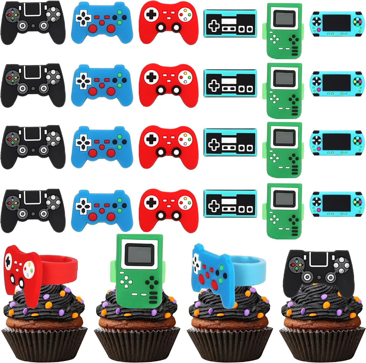 ZHUOWEISM 36 video game cupcake toppers with game controller designs - view 4