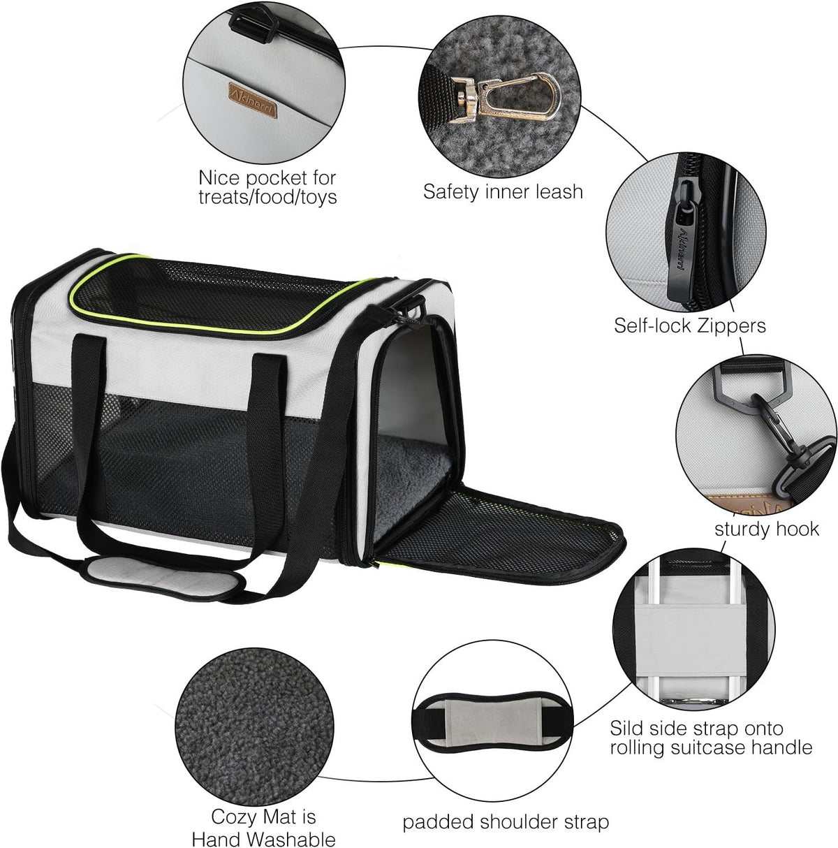 Cat Carrier, Portable Foldable Dog Pet Carrier - 17.5"L x 11.0"W x 11.0"H / Grey - image 4