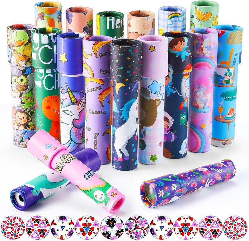 YUBAGOWU 12-pack kids kaleidoscopes in assorted colorful paper tubes
