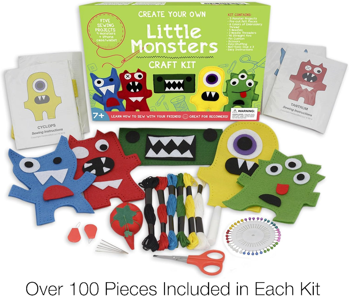 Little Monsters beginners sewing kit with felt monster shapes, embroidery floss and supplies - view 3