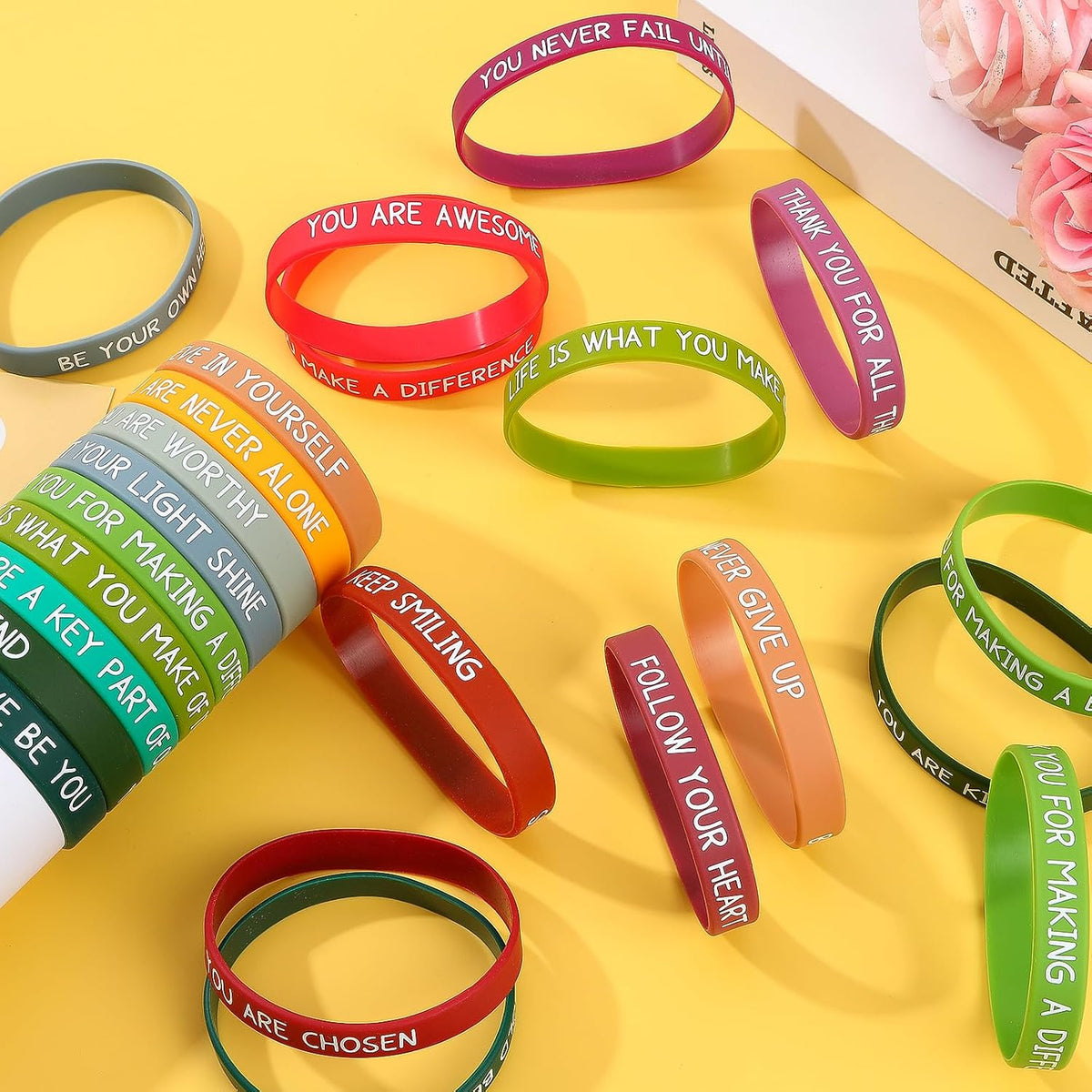 JUNEBRUSHS 64pcs Halloween Party Favors Silicone Bracelets Rubber - Inspirational Quote Style - image 4