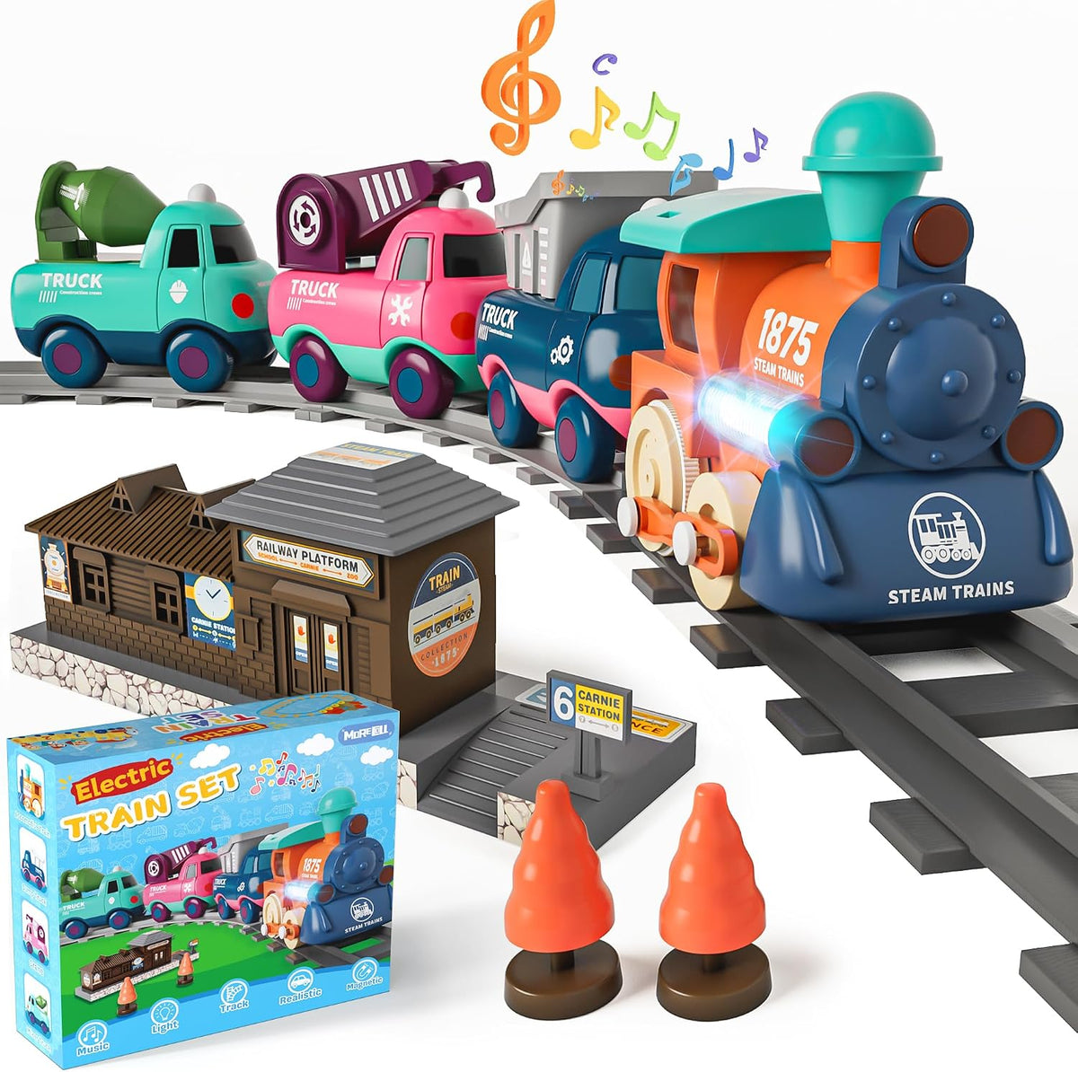 MORECOLL Electric Train Set for Toddlers & Kids w/Music