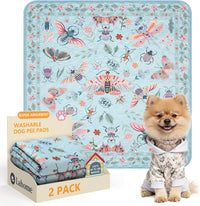 Lahome Botanical Washable Reusable Pee Pads for Dogs, 36x48 - Blue-03 / 3FT x 3FT (Pack of 2)