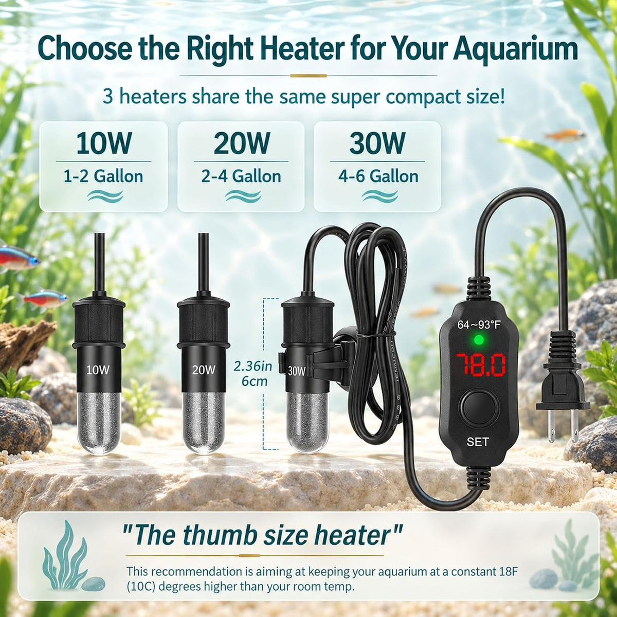 Thumb-Sized 10W Super Mini Aquarium Betta Heater for 1-2 Gallon Small - For Tanks ≤ 4 Gal - image 3