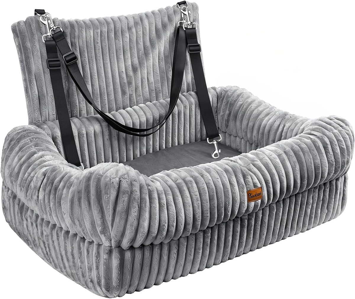 Pawaboo Dog Car Seat Bed, Memory Foam Booster for Medium/Large Dogs, Beige – Essentials for Dogs - Gray