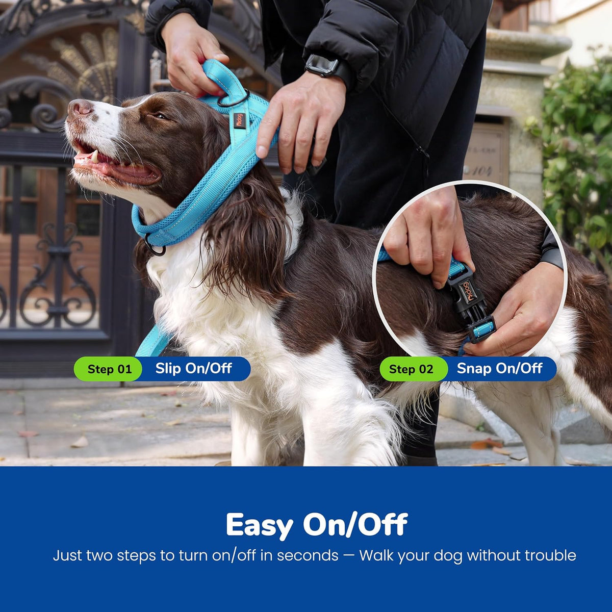 Didog No Pull Dog Harness for Large Dogs, Breathable Mesh Padded - Blue / L: Chest 27-33", Fit 50-80 lbs - image 4