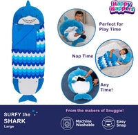 Happy Nappers 2-in-1 Pillow & Sleepy Sack Blue Shark 66x30 Large – Fun for Kids & Family - image 2