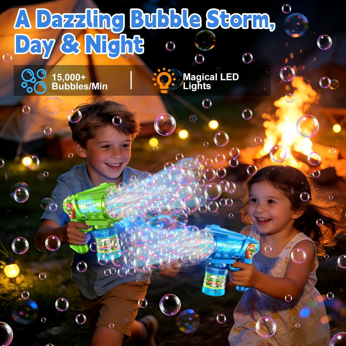 Zerhunt bubble gun for kids 2 pack, blue and red, with bubble solution bottles - view 5