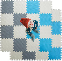 16 Tiles Foam Play Mat, Soft & Safe EVA Foam Mats for Floor - White/Gray/Lightblue