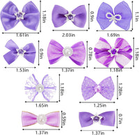 20PCS Cute Dog Hair Bows with Rubber Bands Handmade Mix Style - Purple / Lovely Pattern - image 2