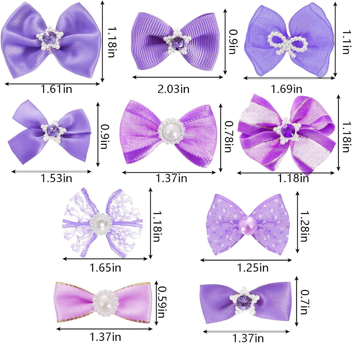 20PCS Cute Dog Hair Bows with Rubber Bands Handmade Mix Style - Purple / Lovely Pattern - image 2