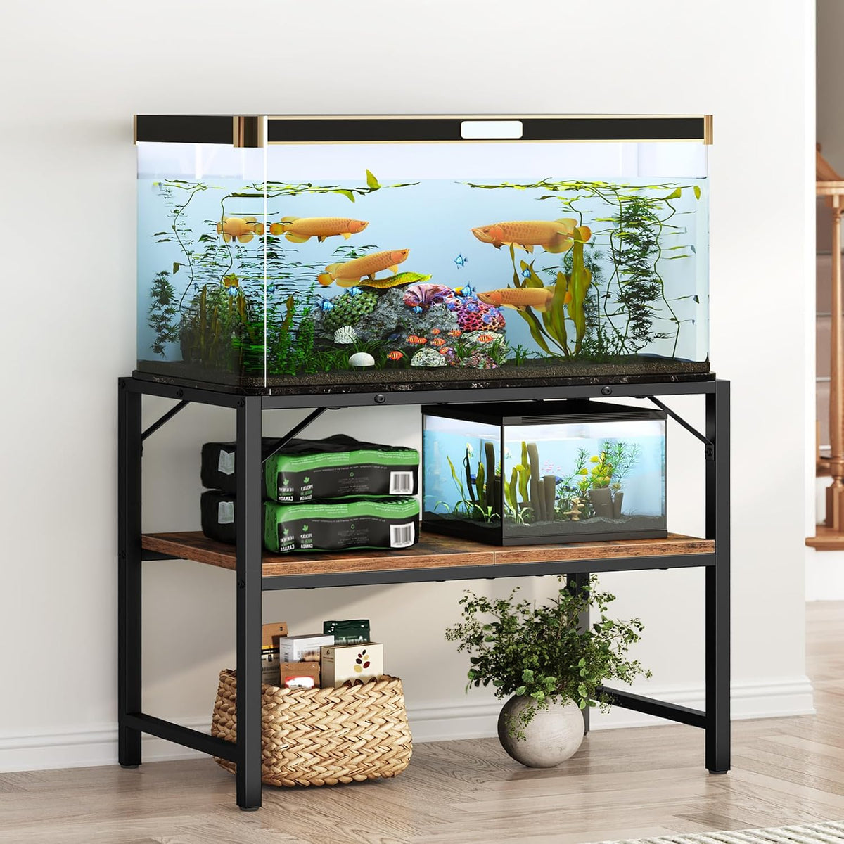 MAHANCRIS 20 Gallon Fish Tank Stand - Rustic Brown / 40-50 Gallon