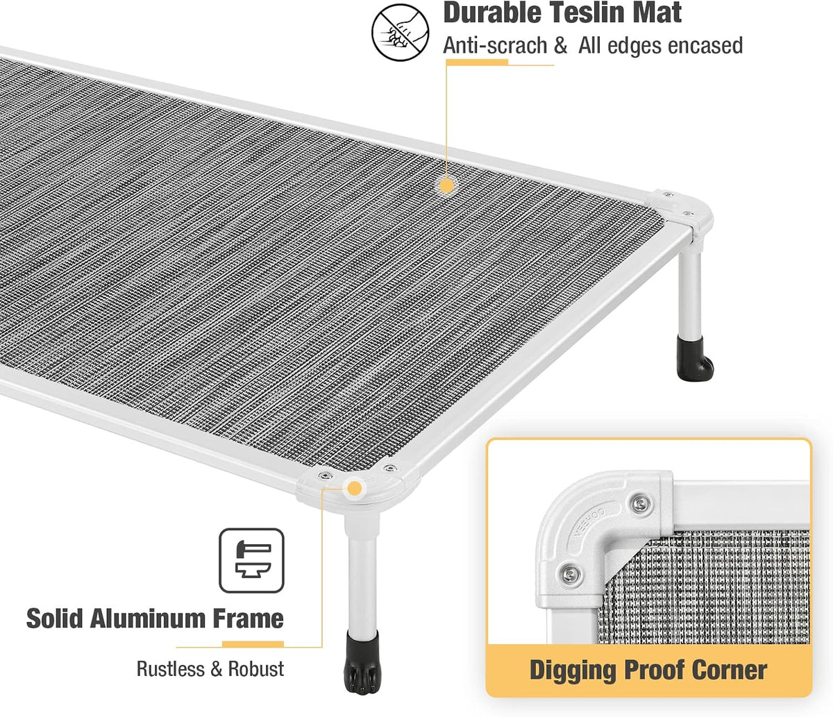 Veehoo Chew Proof Elevated Dog Bed, Cooling Raised Pet Cot - Black Silver / 42.0"L x 30.0"W x 7.0"Th - image 4