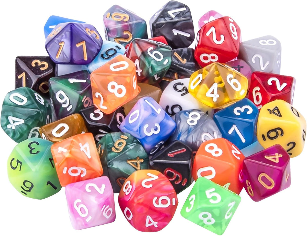 AUSTOR 35 Pieces 20 Sided Dice Polyhedral Dice Set Mixed Color Game - 10 Sideds