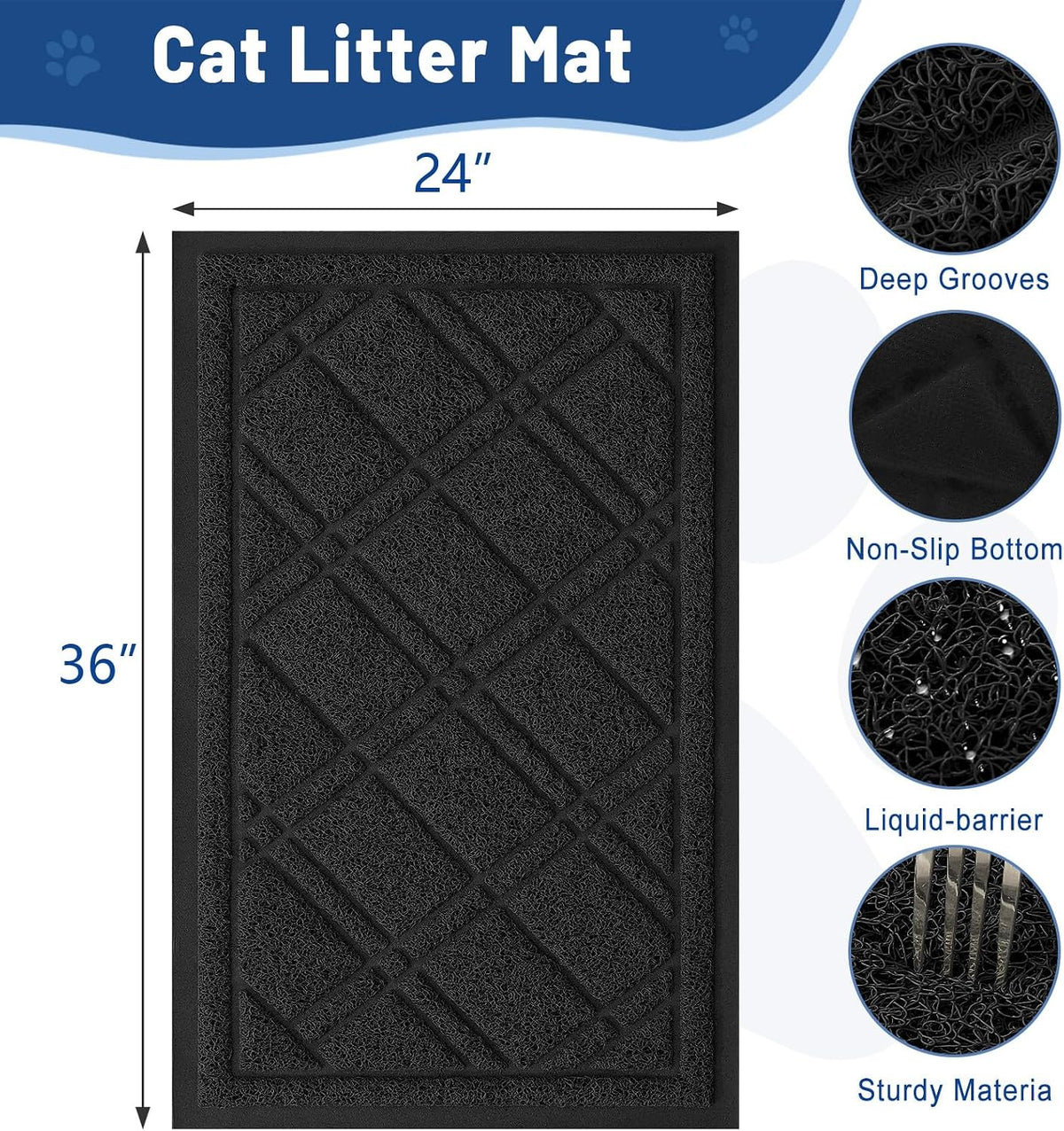 Smiry Cat Litter Box Mat 30x17 - 36x24 / Black - image 3