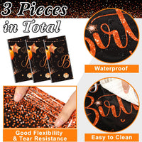 Tudomro 3 Pcs Plastic Happy Birthday Party Tablecloths - Black Orange / 3 - image 2