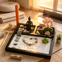 BangBangDa 8 x 8 inch tabletop zen garden with white sand, rake and pagoda - view 2