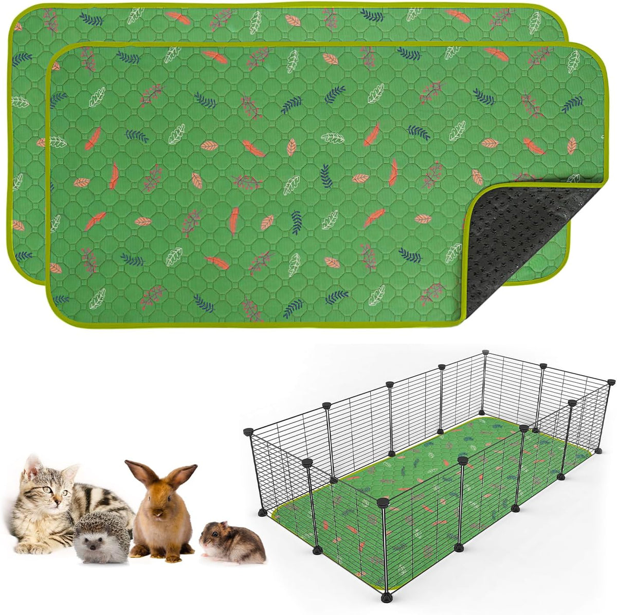 Washable Pee Pads for Dogs - Leaves - Green / 24x48 Inch (Pack of 2)