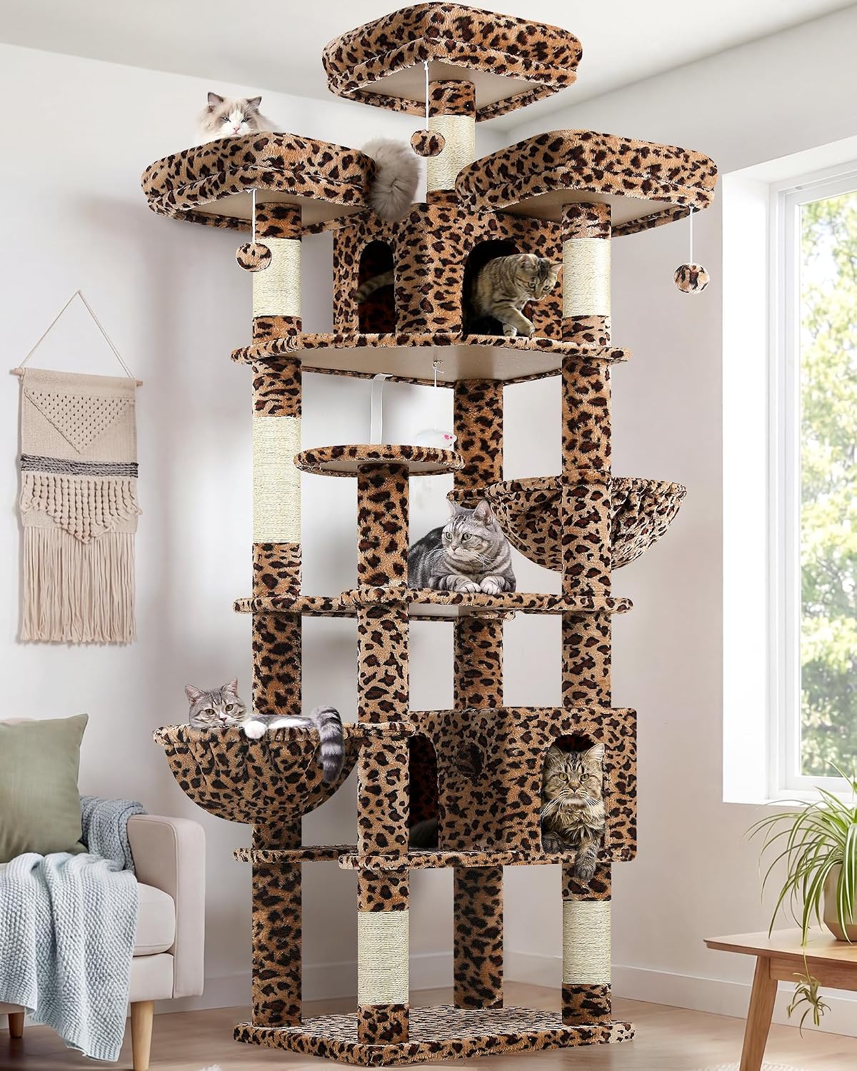 Globlazer Cat Tree Tower for Multiple Adult Cats, F82 - 82 inch / Leopard Print